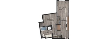 a floor plan drawing of a 1 bedroom, 1 bath apartment