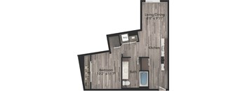 a floor plan drawing of a 1 bedroom, 1 bath apartment