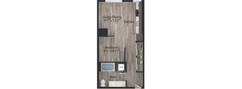 a floor plan drawing of a 1 bedroom, 1 bath apartment