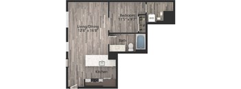 a floor plan drawing of a 1 bedroom apartment