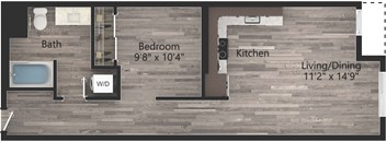 a floor plan drawing of a 1 bedroom apartment