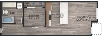 a floor plan drawing of a 1 bedroom apartment
