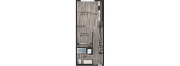a floor plan drawing of a 1 bedroom, 1 bath apartment