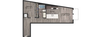a floor plan drawing of a 1 bedroom apartment