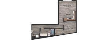a floor plan drawing of a 1 bedroom, 1 bath apartment