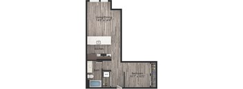 a floor plan drawing of a 1 bedroom apartment