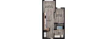 a floor plan drawing of a 1 bedroom, 1 bath apartment