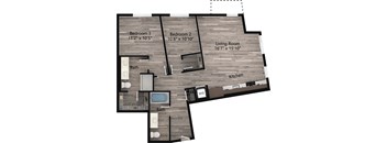 a floor plan drawing of a 2 bedroom, 2 bath apartment
