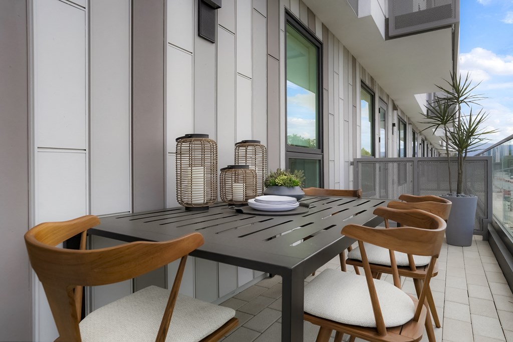 Outdoor patio with chairs and table