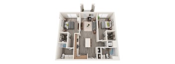 a 3d floor plan of a room with a bedroom and a bathroom