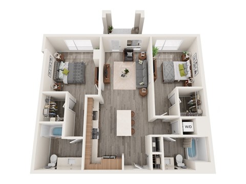 a 3d floor plan of a room with a bedroom and a bathroom