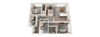 A top-down view of a well-organized apartment layout.