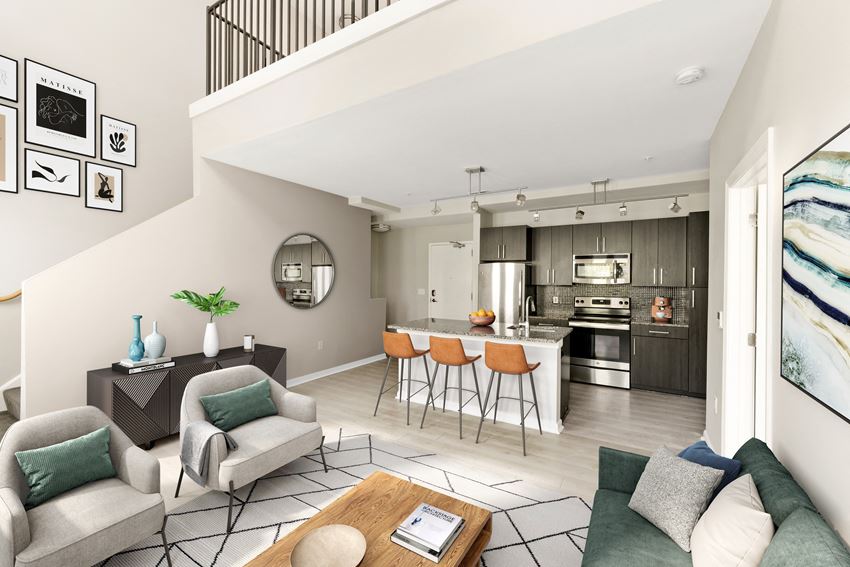 townhome living room and kitchen at Pike3400