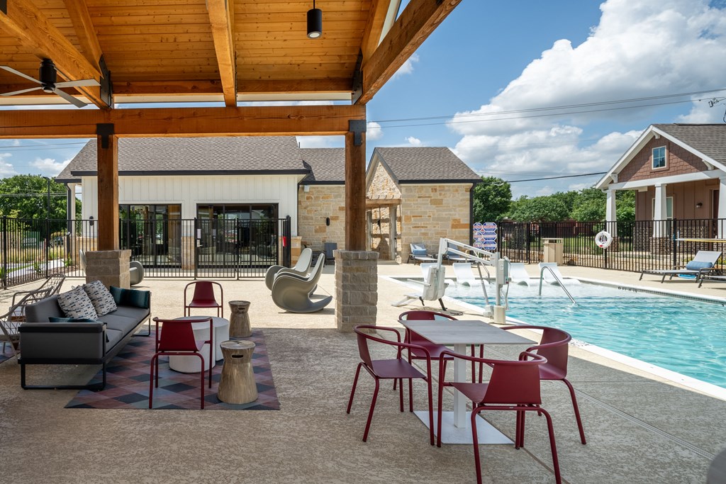our apartments have a resort style pool and covered patio