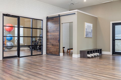 Yoga room with private meditation room