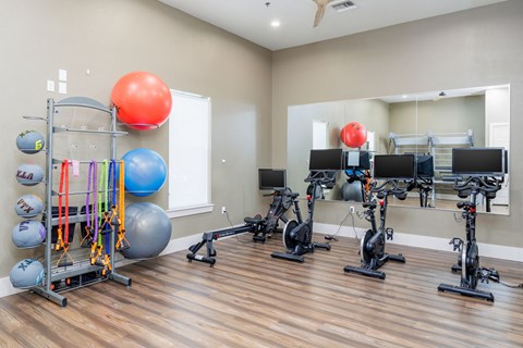 Peleton bikes in the fitness center