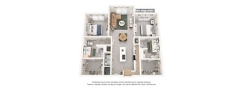 A floor plan of a house with a kitchen, living room, and two bedrooms.