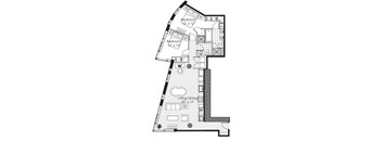 A black and white image of a floor plan for a house with two bedrooms.