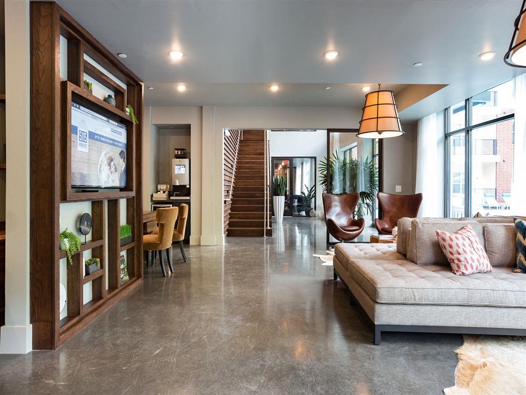 a living room with a couch and a television