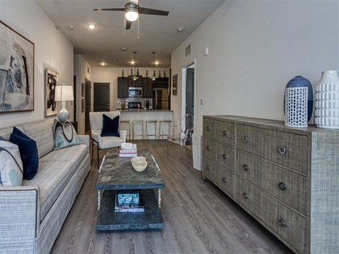 a living room with a couch and a coffee table