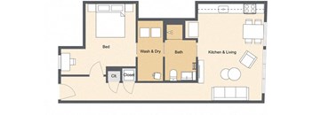 a floor plan of a house with a bedroom and a bathroom
