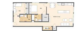 a floor plan of a house with a kitchen and a living room