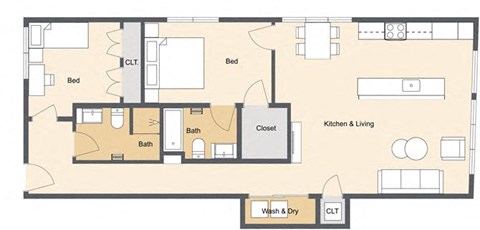 a floor plan of a house with a kitchen and a living room