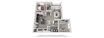 3d floor plan of a 1 bedroom apartment