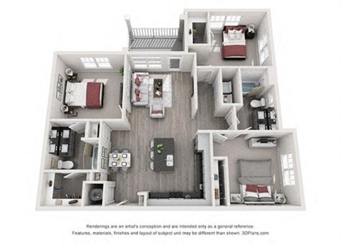 3d furnished floor plan  1 bedroom  1190 sq ft  the crossings