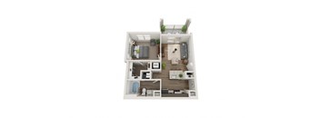 a furnished floor plan of a 1 bedroom apartment