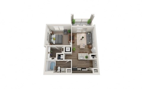 a furnished floor plan of a 1 bedroom apartment