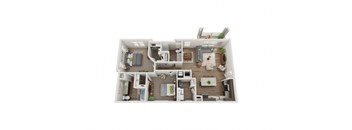 a 3d floor plan of a 3 bedroom apartment