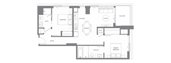 A black and white floor plan of a house with labeled rooms.