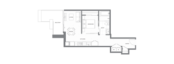 A floor plan of a house with labeled rooms such as living, dining, kitchen, bedroom, and bathroom.