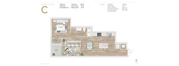 A floor plan of a Garden Flat with a bedroom, living room, kitchen, and bathroom.