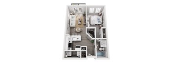 a stylized floor plan of a house with a bedroom and living room