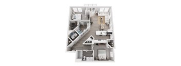 a stylized floor plan with a bedroom and a living room