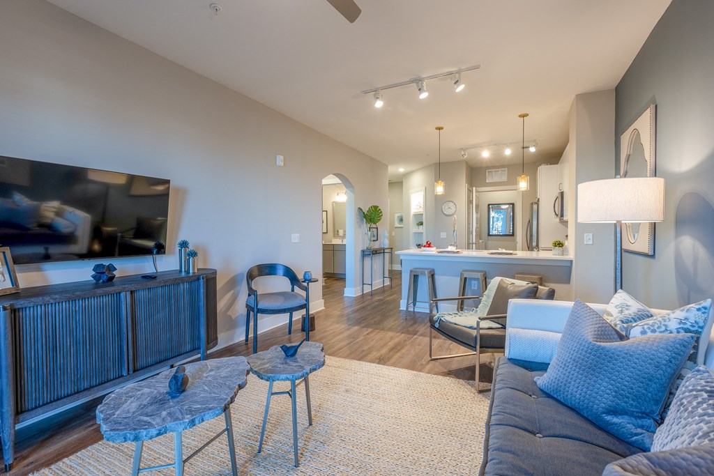 living room with entertainment and seating
