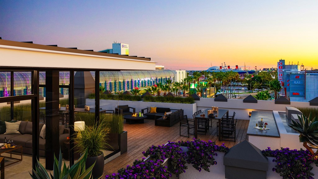 a rendering of the rooftop terrace at the envoy hotel