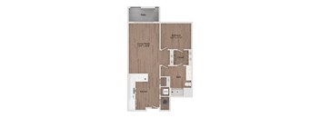 A diagram of a house layout with a living room, bedroom, bathroom, kitchen, and closet.