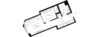 a floor plan of a small house with a bedroom and a living room