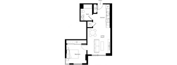 a floor plan of a house with a bedroom and a living room