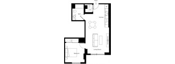 a floor plan of a house with a bedroom and a living room