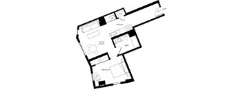 a floor plan of a house with a bedroom and a living room