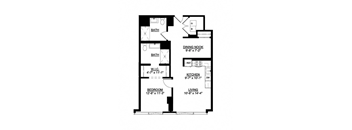 a floor plan of a house with two bedrooms and a bathroom