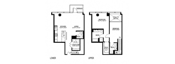 the floor plan of the first and second floors of a town house with two bedrooms