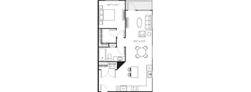 A floor plan of a room with a bed, a wardrobe, and a linen closet.