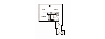 a floor plan of a small house with a bedroom and a kitchen