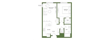 A floor plan of a house with a kitchen, bathroom, and bedrooms.