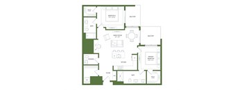A floor plan of a house with a primary bedroom, two balconies, a powder room, and a foyer.
